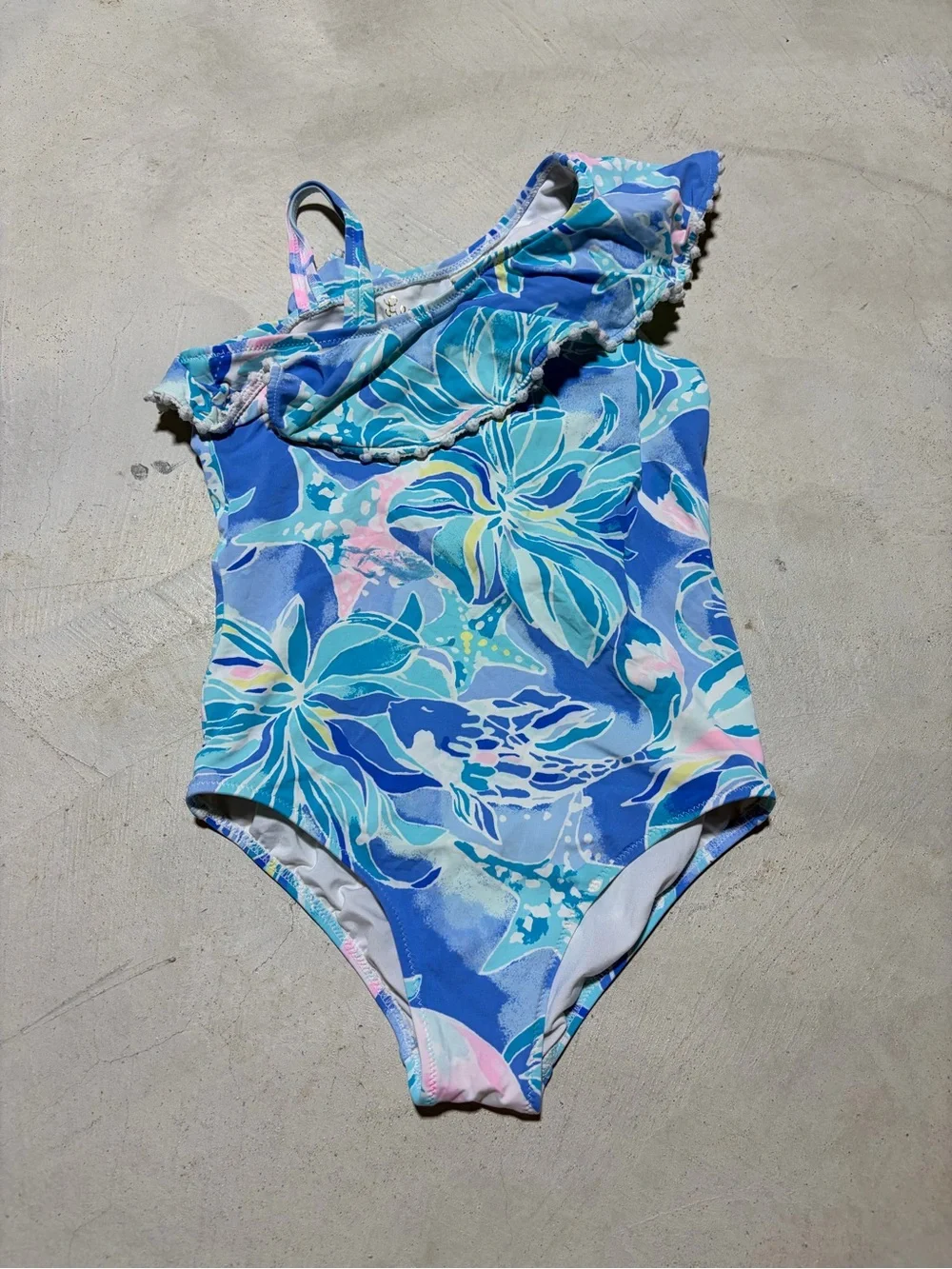 Lilly Pulitzer blue Floral One-Shoulder Swim Suit 8